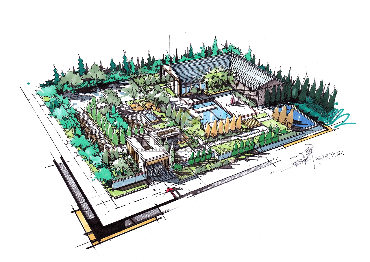 卓越手绘 杜健老师作|空间|景观设计|卓越设计教育老彭_原创作品-站酷