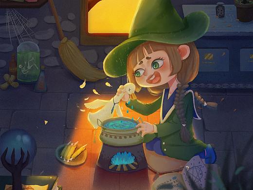 兒童插畫|小女巫（個(gè)人主頁-ZNTgwMDIyNDg=） - 兒童插畫 - 站酷設(shè)計(jì)師叮喵原創(chuàng)素材 - 站酷ZCOOL