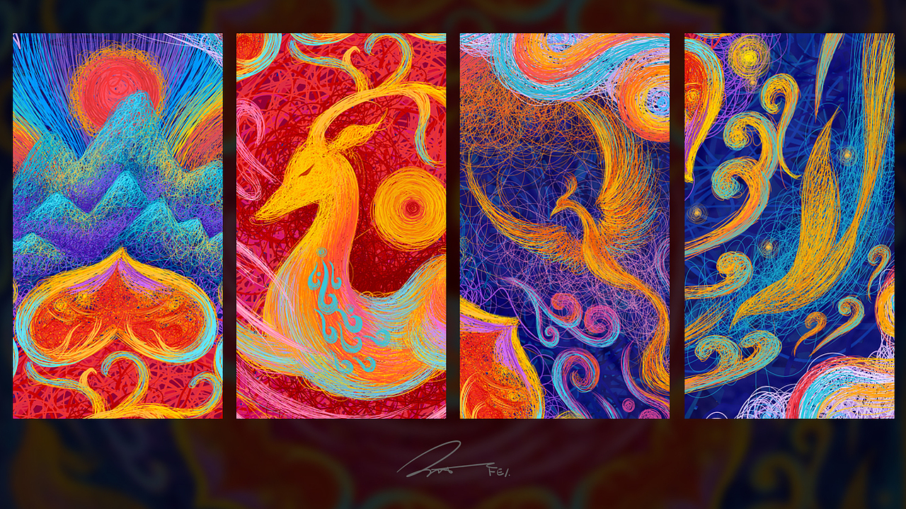 线圈插画 X 藻井文化（图ZMTUwNjU5NTYw） - 艺术插画 - 站酷设计师feii原创素材 - 站酷ZCOOL