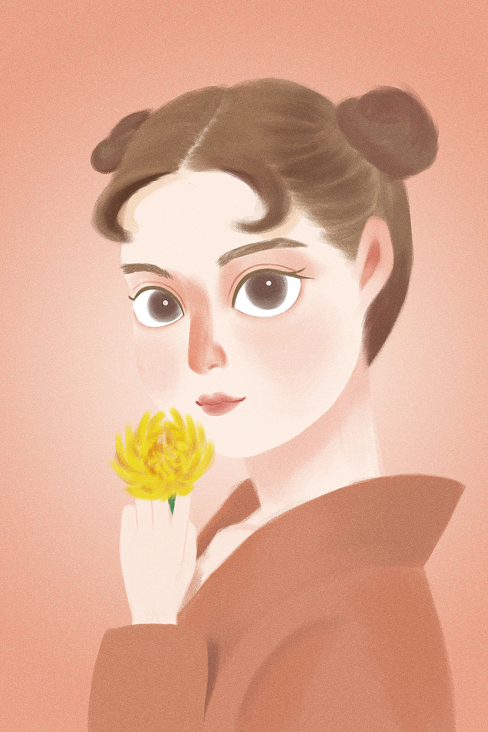 这个月研究卡通画法的第一张作品，也是最满意的一张，好像菊花画的最好看