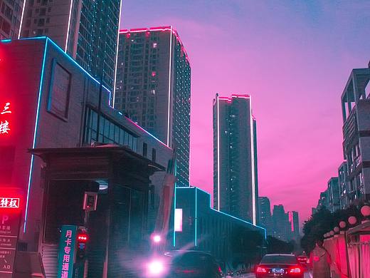城市夜景原片调红蓝科幻风格