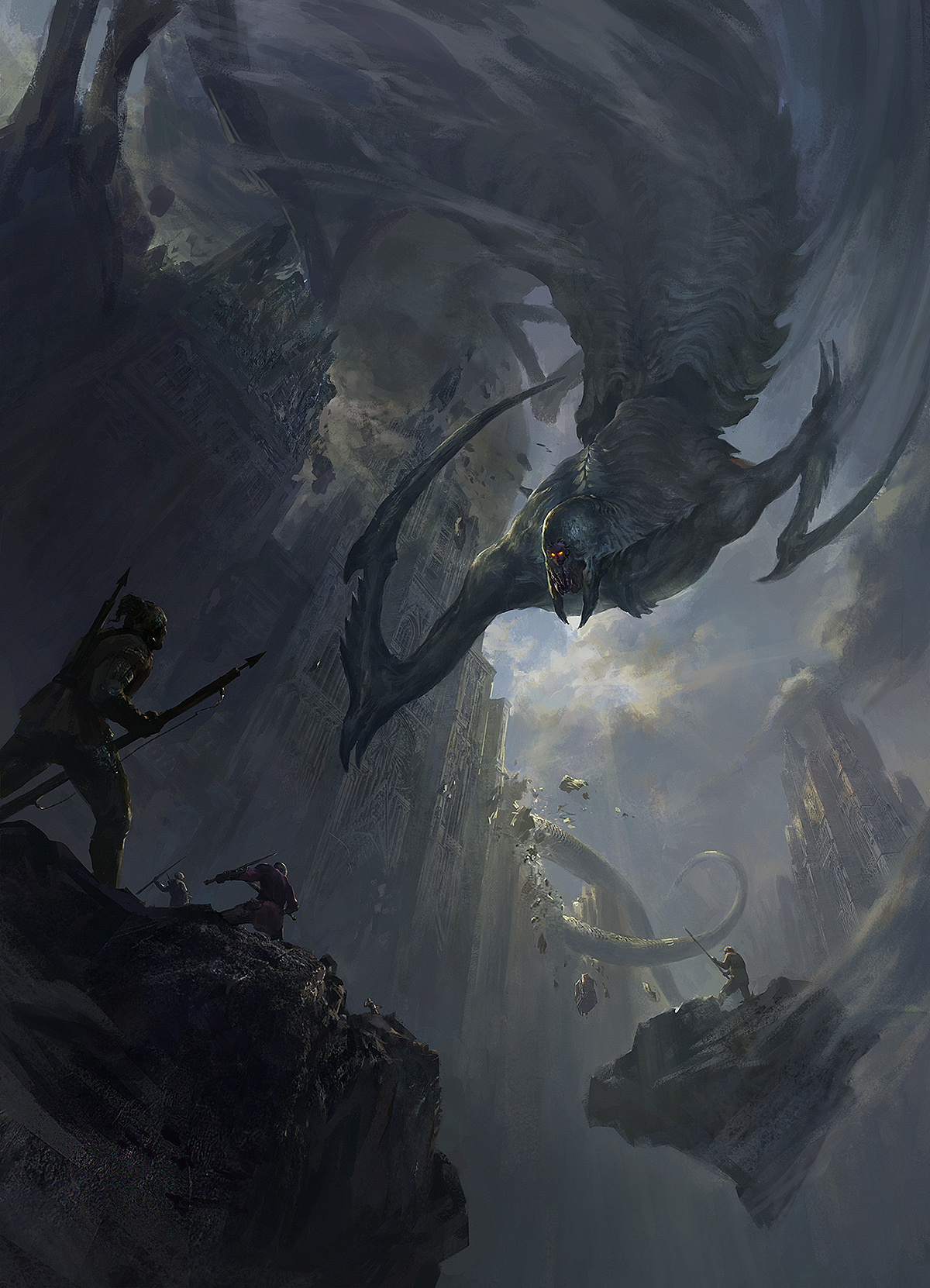 一只巨大的怪物袭击人类城市