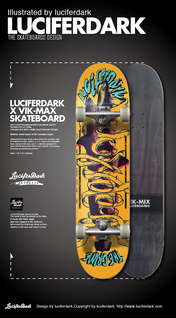 VIK-MAX 合作款滑板设计（图ZMjQ3MTk5MDA=） - 商业插画 - 站酷设计师luciferdark原创素材 - 站酷ZCOOL