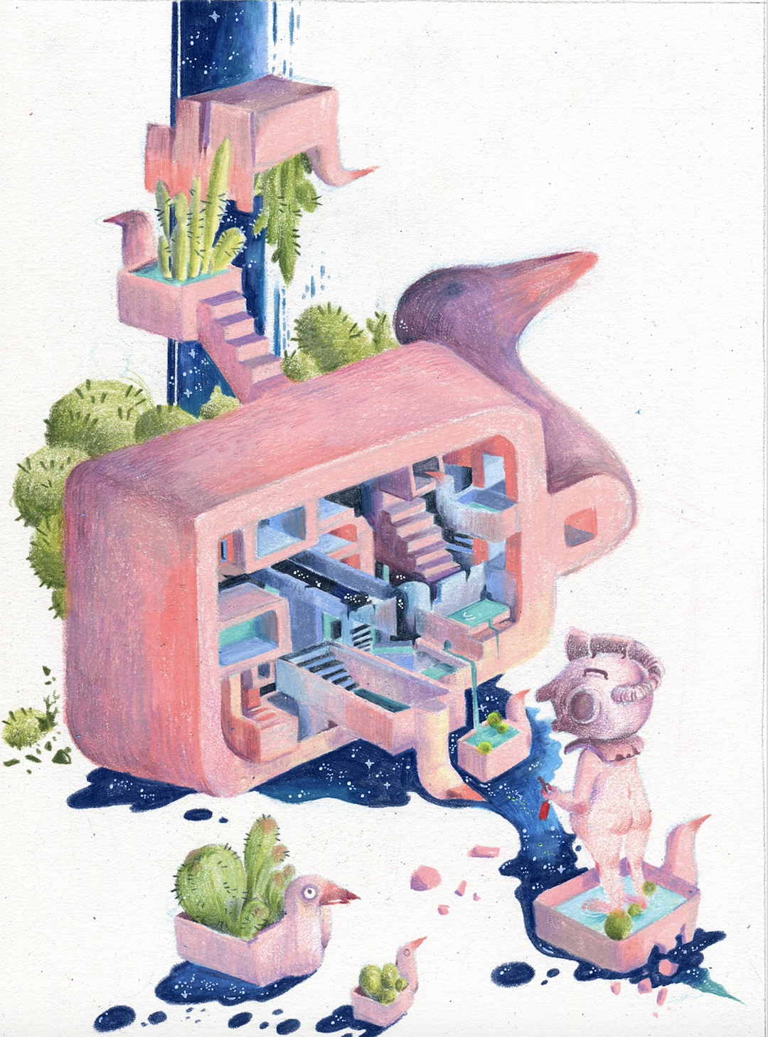 小潜水员和dreamy goose（图ZMTM4MDM4MTYw） - 艺术插画 - 站酷设计师AmberMa_Art原创素材 - 站酷ZCOOL