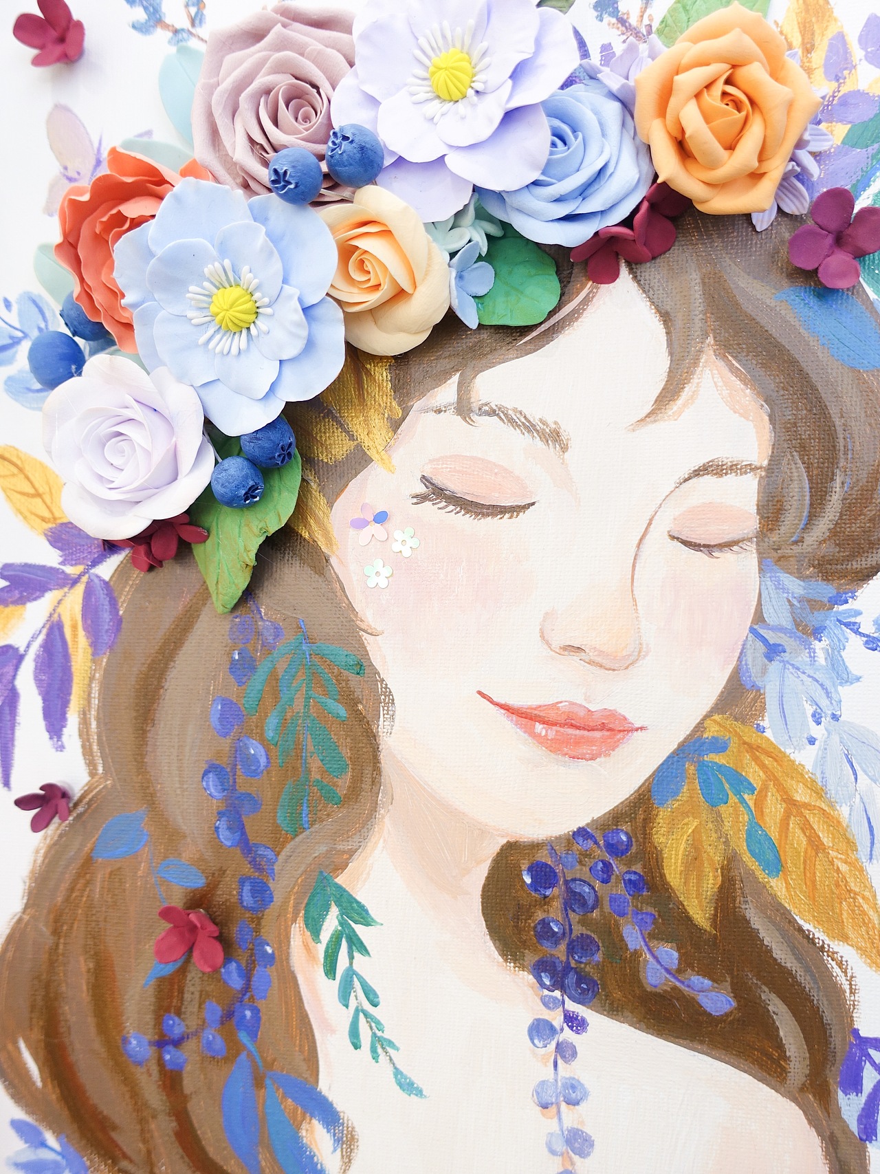 【手工粘土+手绘丙烯画】花与少女 紫色💜（图ZMjQxNDY3MDI0） - 其他手工艺 - 站酷设计师芝士满杯桃桃原创素材 - 站酷ZCOOL