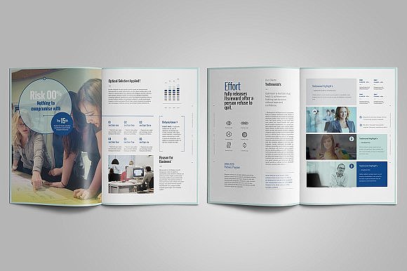 蓝色简约大气年度报告画册模板