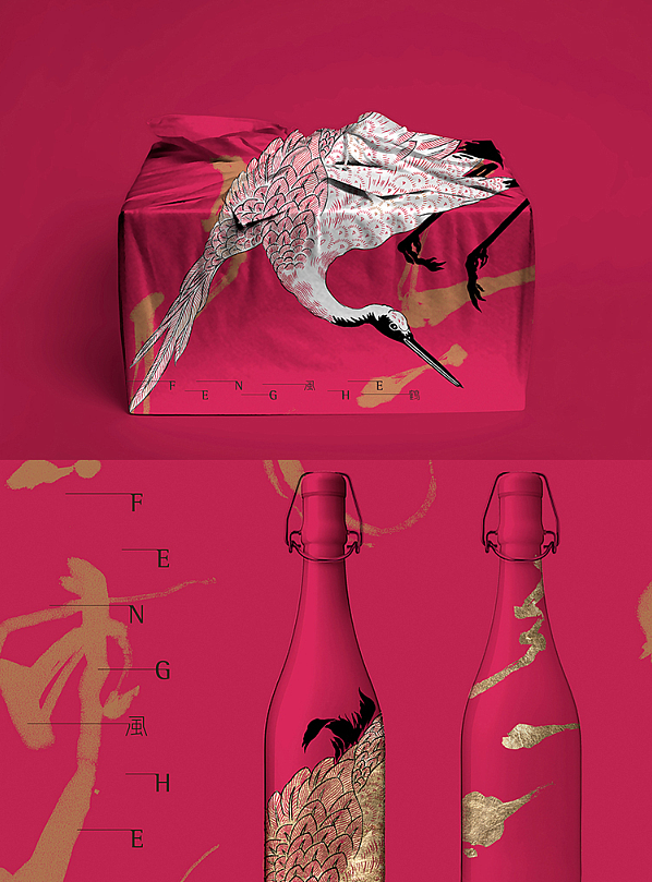 中国风刺绣logo设计——凤鹤