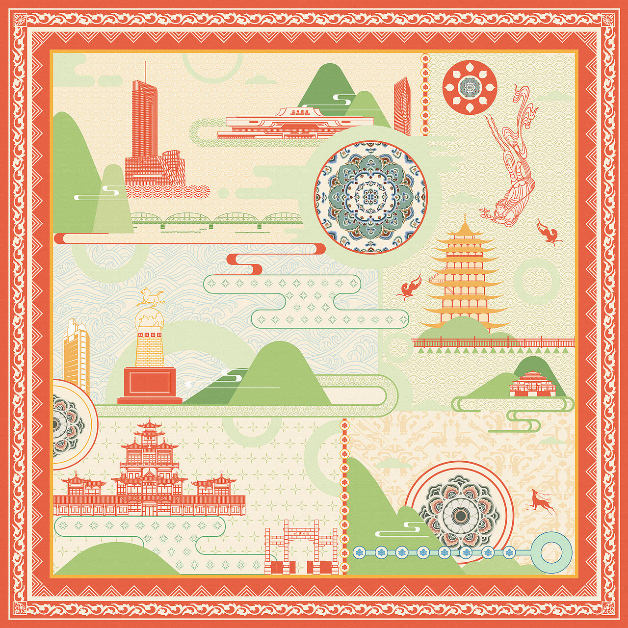 丝巾设计（城市主题系列）（图ZMjU0MTA3OTAw） - 商业插画 - 站酷设计师设计阿成原创素材 - 站酷ZCOOL
