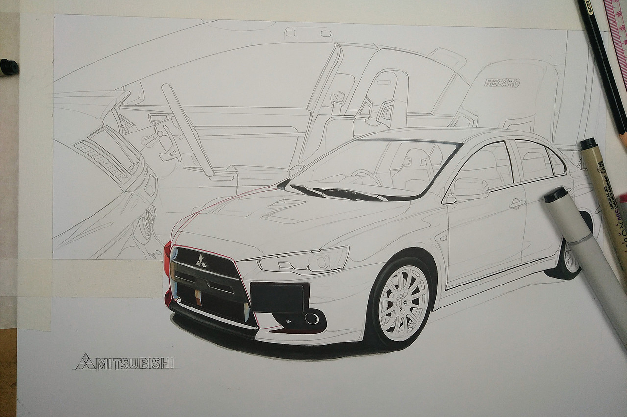 马克笔汽车手绘mitsubishievo
