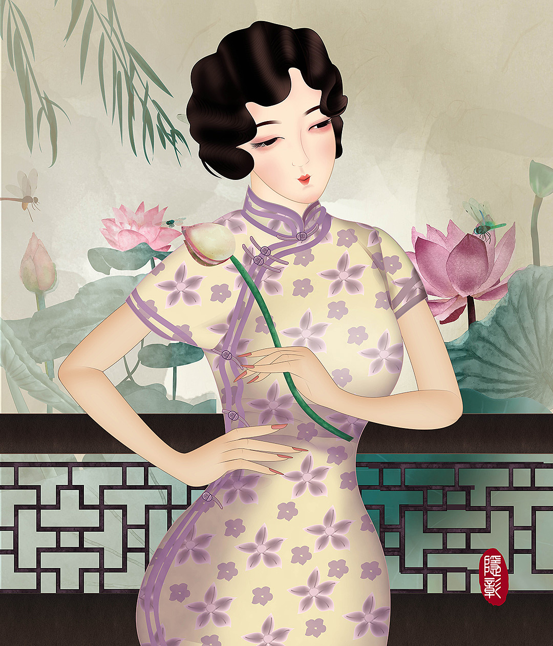 旗袍之美《樱花旗袍美人》（图ZMjAyMDg0NTc2） - 商业插画 - 站酷设计师隐彰原创素材 - 站酷ZCOOL