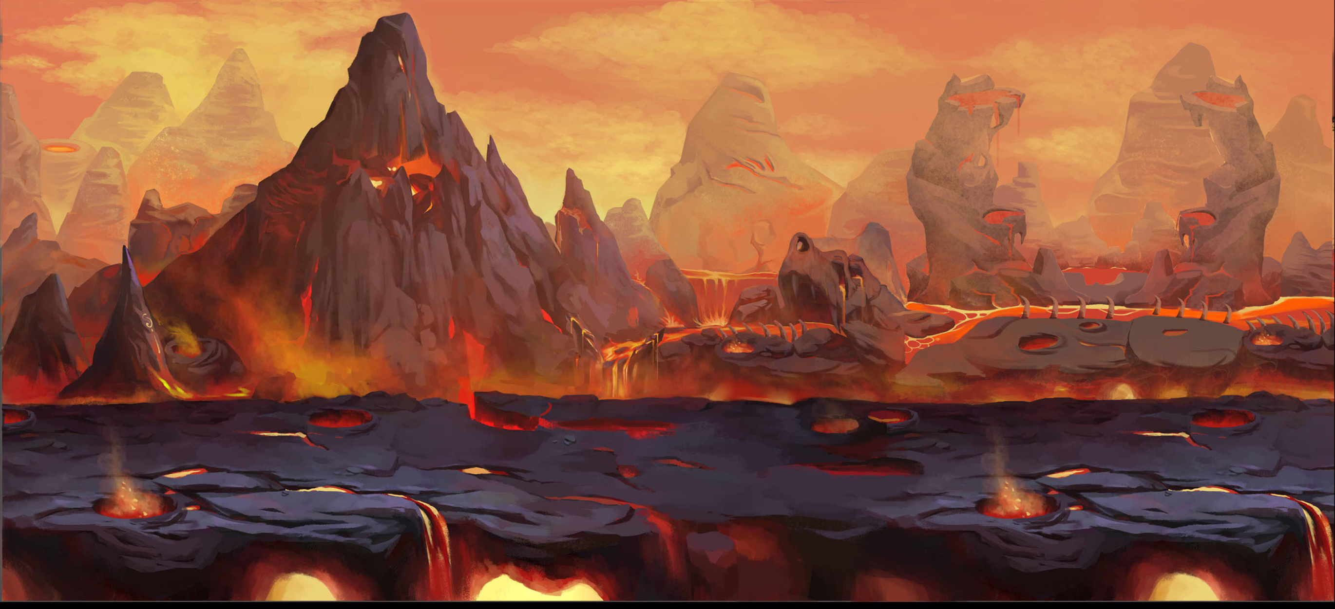 游戏场景练习火山与丛林|插画|游戏原画|会发光的小生 - 原创作品