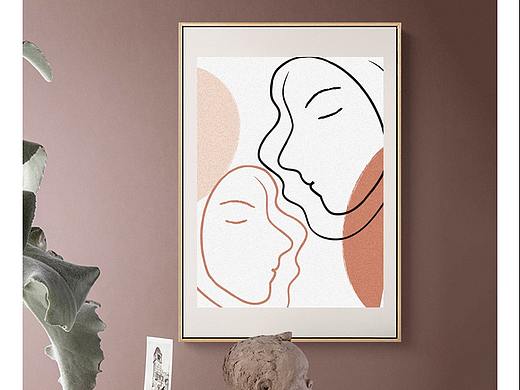 插画原创女性装饰画极简风轻奢装饰画墙壁卧室