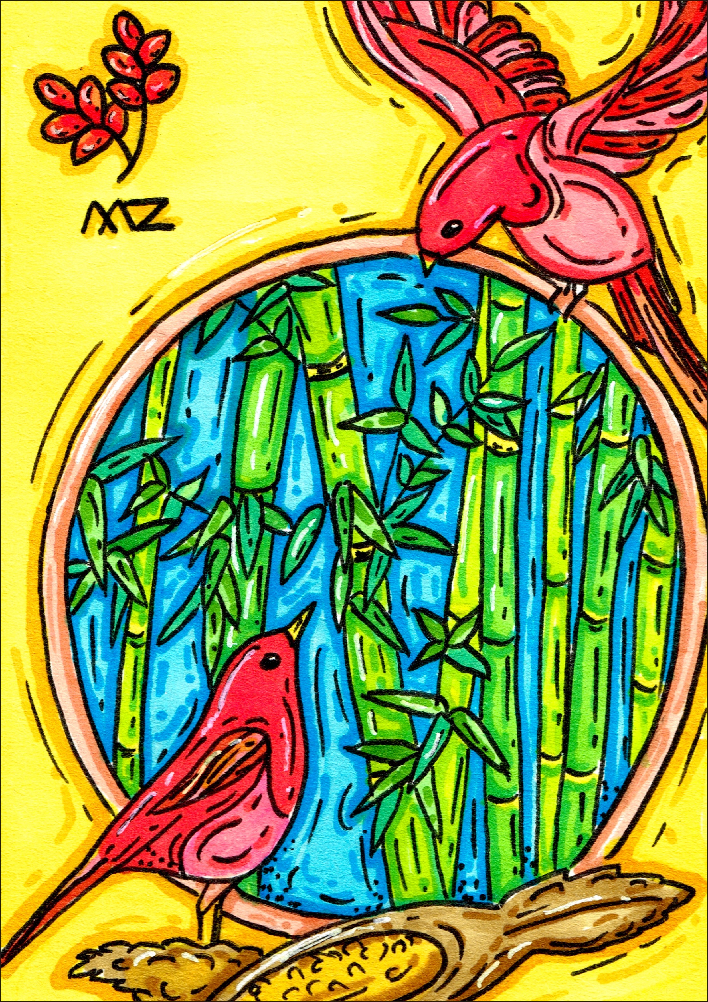 竹子和鸟和窗户