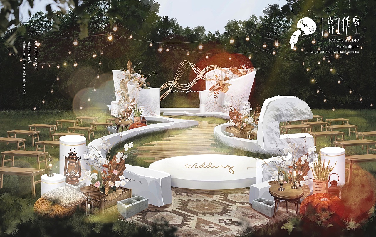 婚礼手绘|户外婚礼仪式区效果图