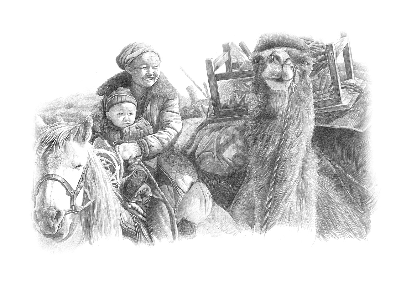 铅笔画牧民