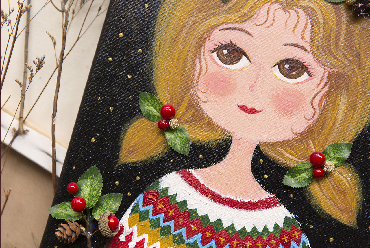 泽衫原创插画丨圣诞节快乐小女孩插画创意丙烯画