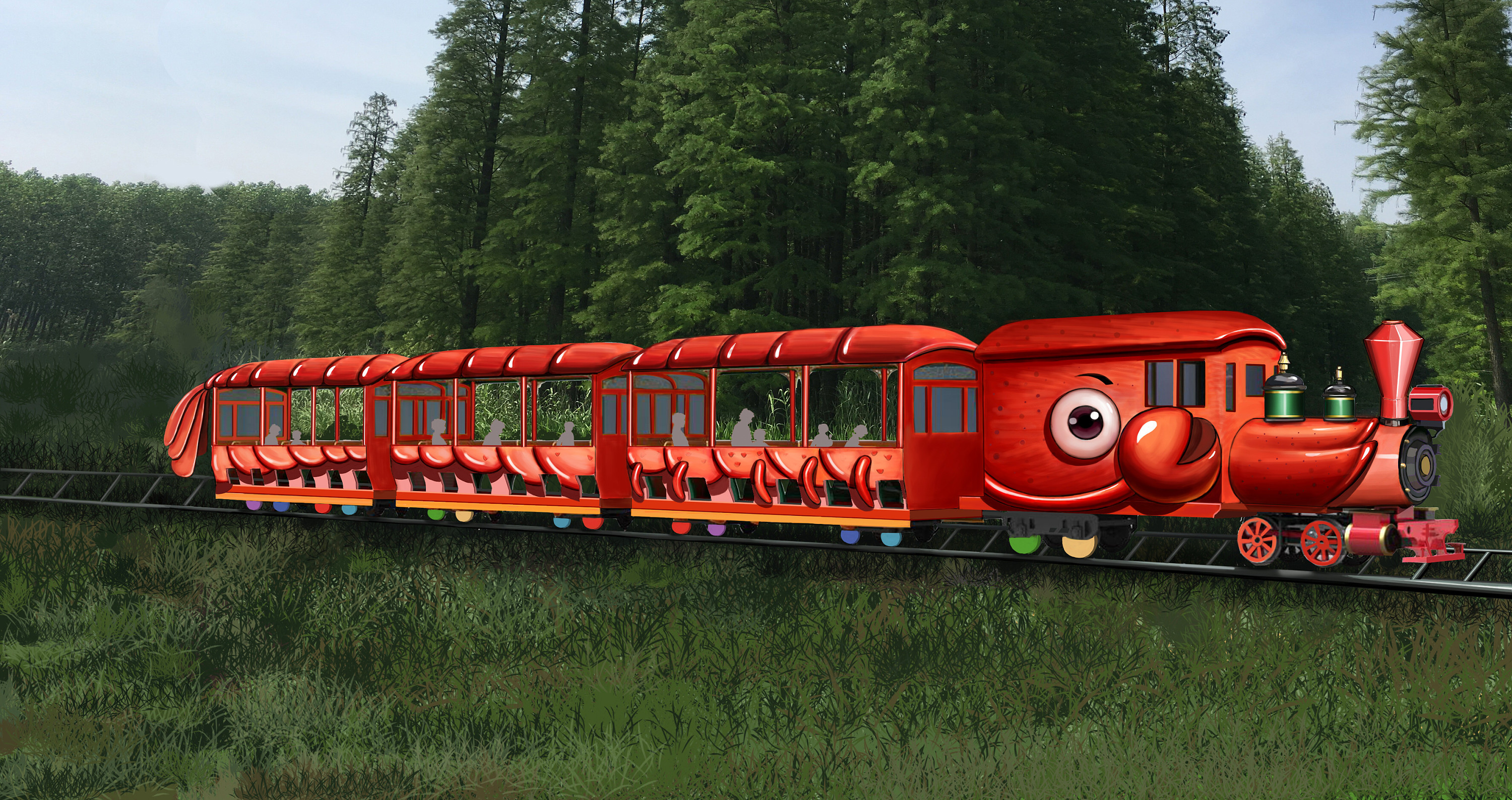 火车车身插画图案设计 龙虾小火车概念设定 车头logo设计