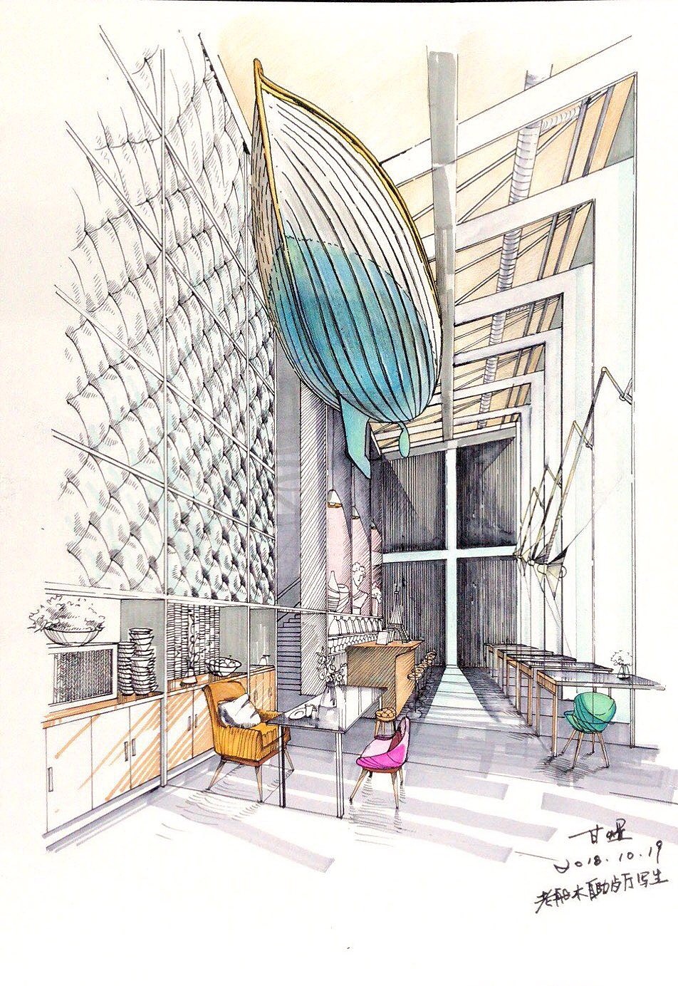 闳挚团队空间设计师甘煜手绘作品