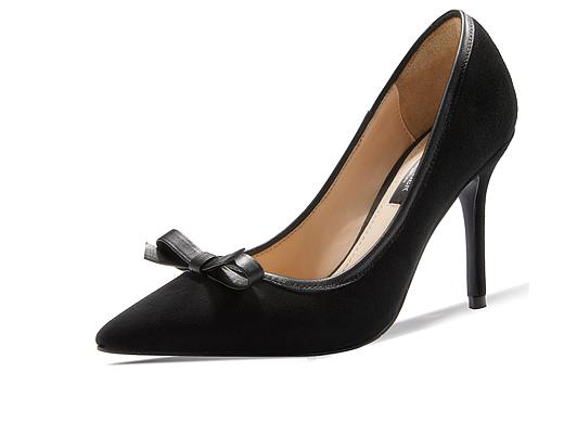 女鞋黑色绒布高跟鞋