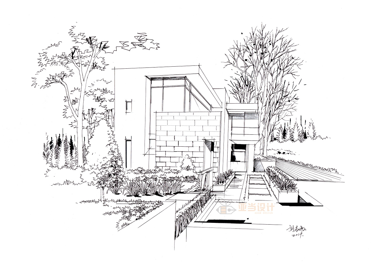 建筑别墅照片写生 马克笔表现