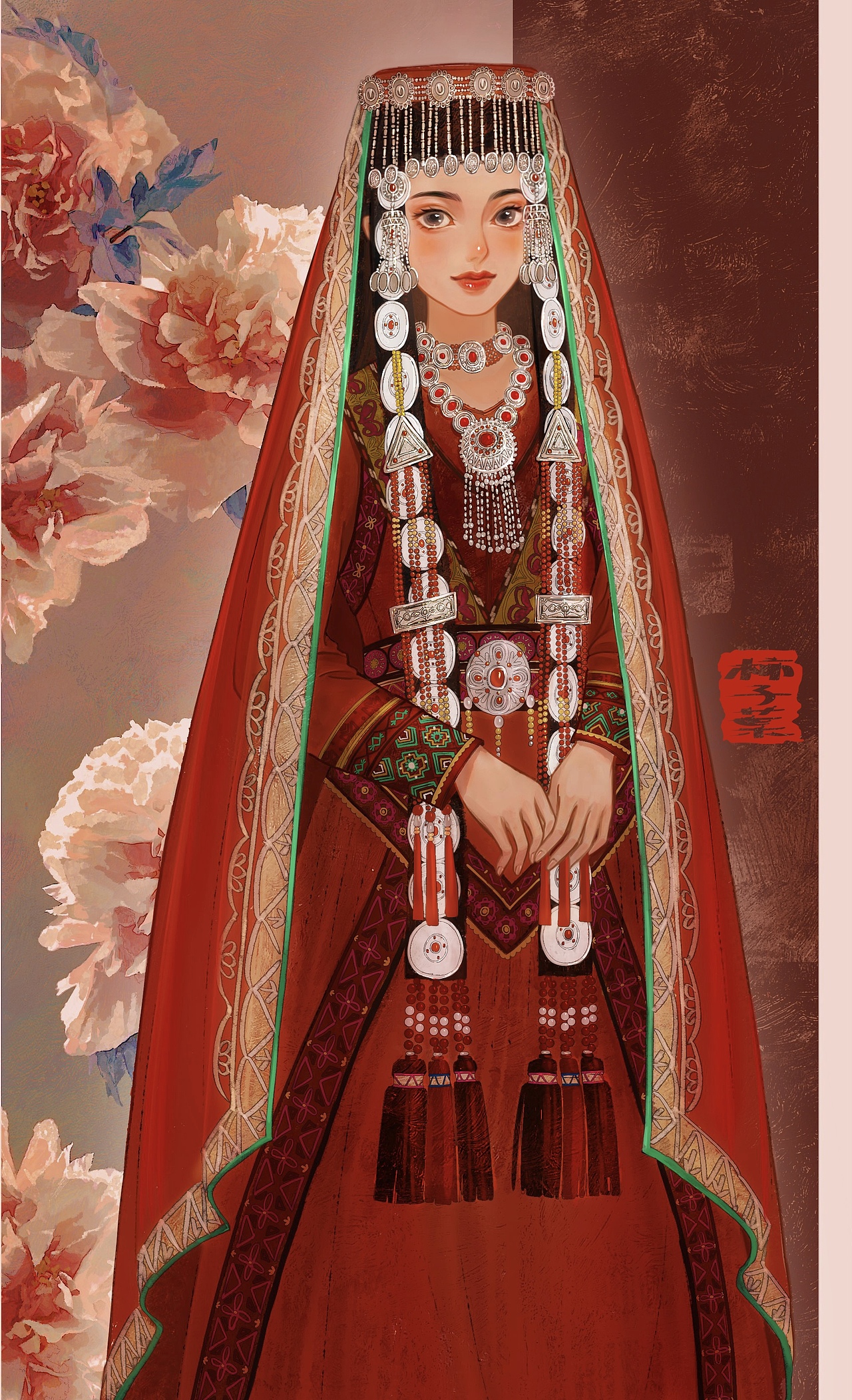 （少数民族插画） 塔吉克族姑娘（图ZMzU4MjU3Mzk2） - 艺术插画 - 站酷设计师柿子葉原创素材 - 站酷ZCOOL