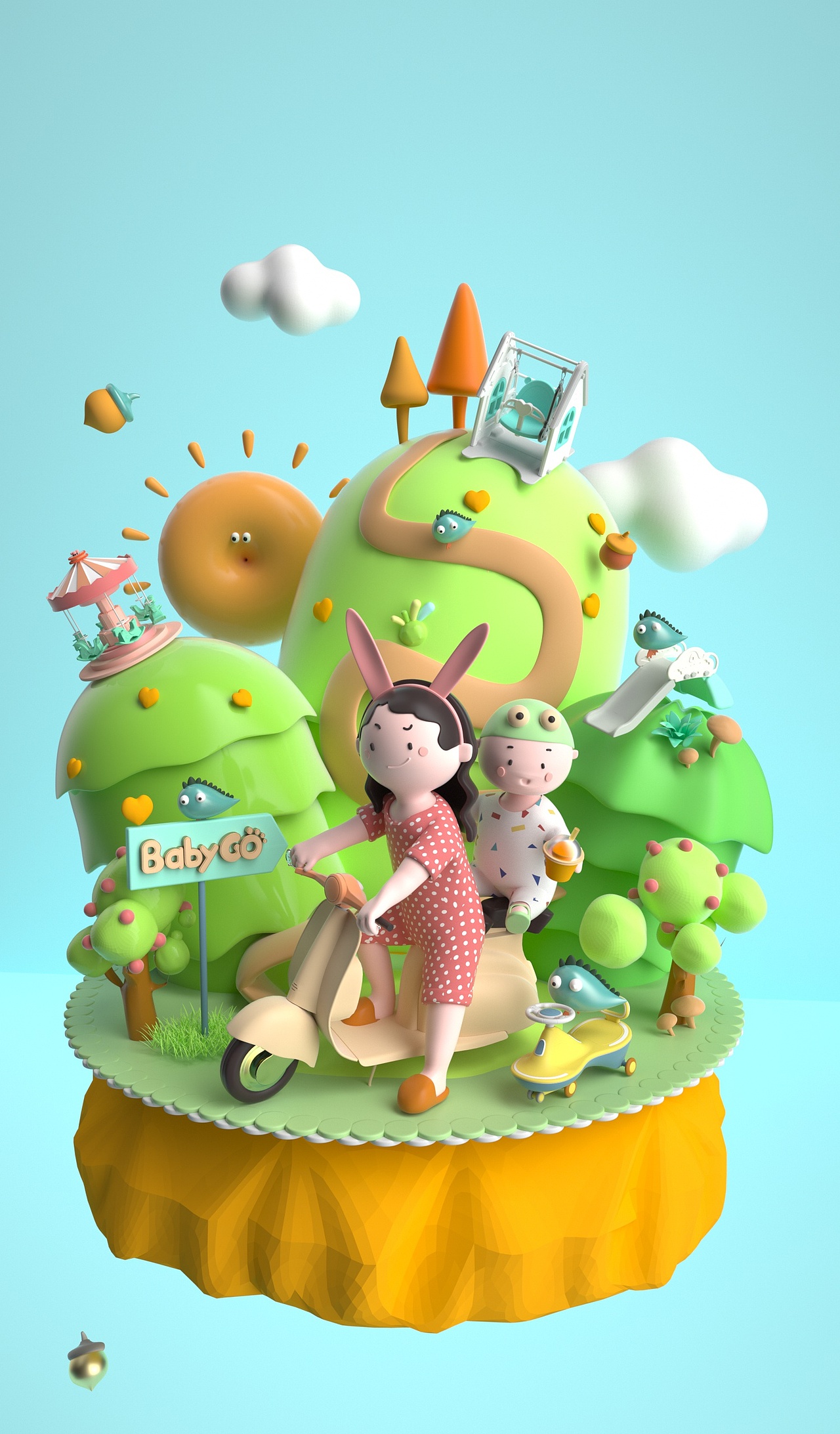 亲子节电商活动母子ip形象小场景