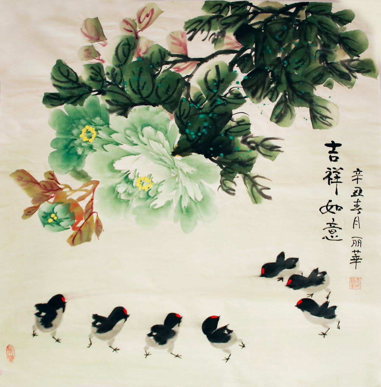 牡丹小雞（圖ZMjM4MTc0Njcy） - 繪畫 - 站酷設(shè)計(jì)師洛書芳華原創(chuàng)素材 - 站酷ZCOOL