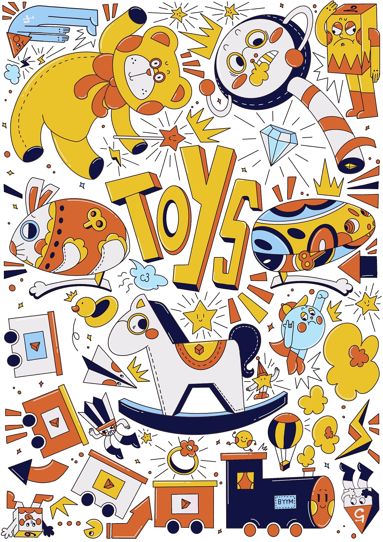 元素插画-玩具-咖啡杯包装插画礼品包装插画