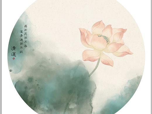 新中式荷花水墨插画