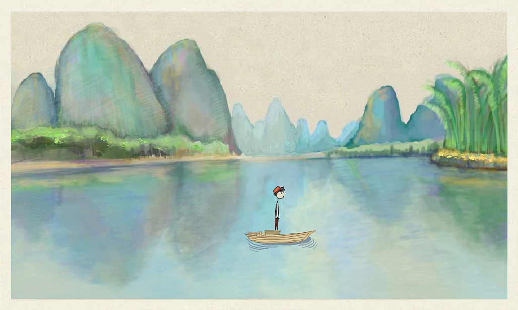桂林山水简笔画 彩色图片