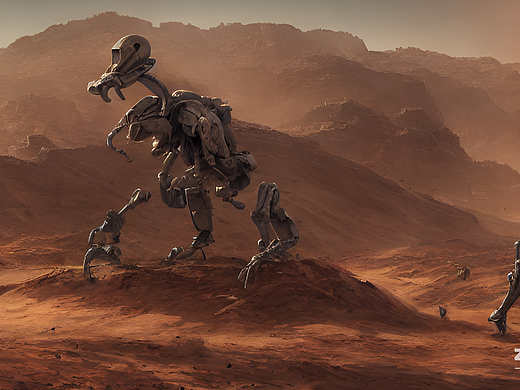 #AI创作实验室#外星人 机器人 末世 沙漠里 战场（个人主页-ZNjI3MjQ4NDg=） - AI作品 - 站酷设计师脚滑的老福利原创素材 - 站酷ZCOOL