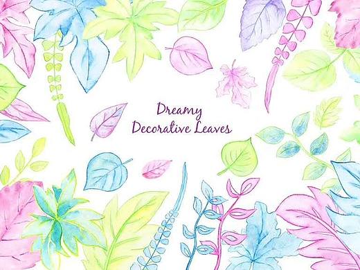 今天分享一套《柔和梦幻的水彩叶子 》