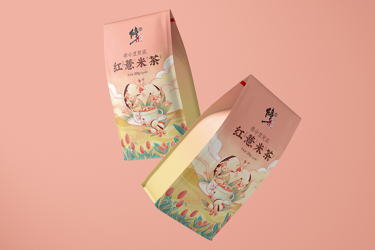 修正 | 国潮风薏米茶包装设计，太温柔了吧！（图ZMjI2MzQwNDM2） - 包装 - 站酷设计师ilben张艺彬原创素材 - 站酷ZCOOL