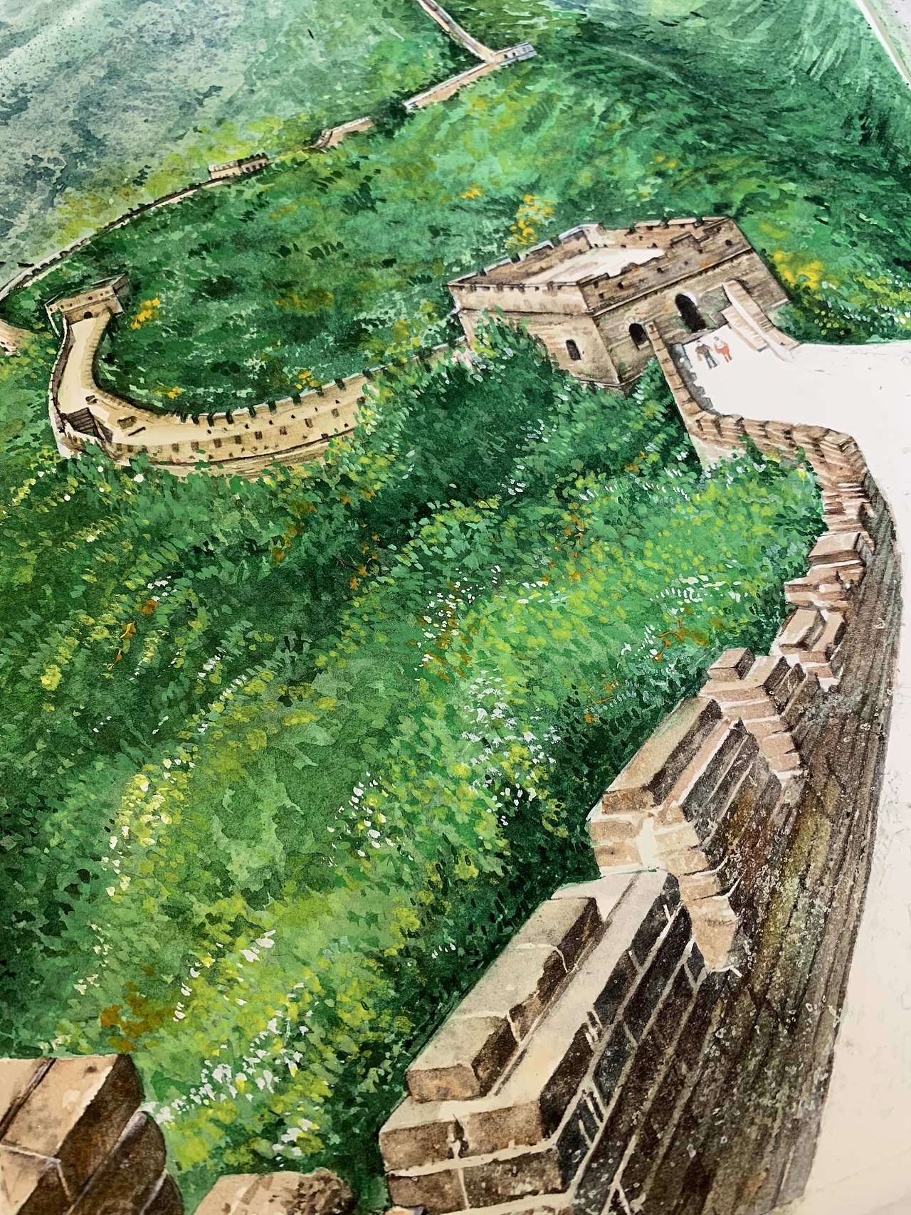 长城水彩绘画步骤
