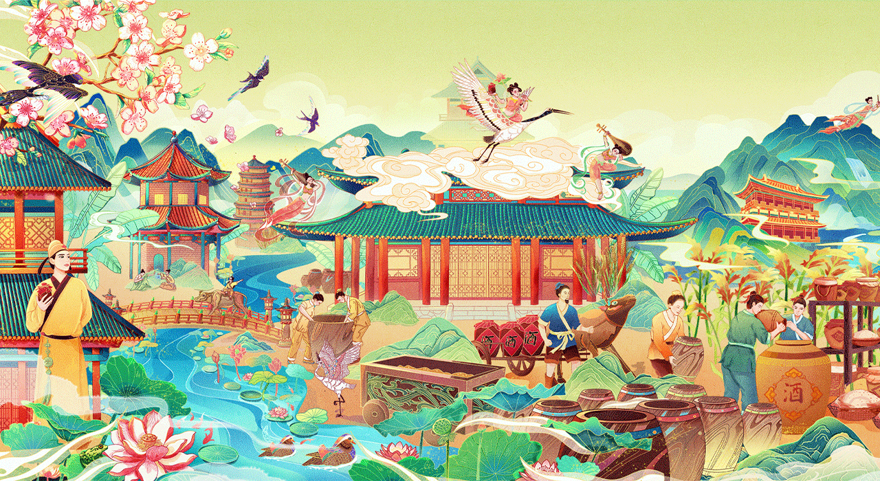 《酒》·长卷·国潮插画(图ZMjc0NDUyNzcy) - 商业插画 - 站酷设计师三川绘社原创素材 - 站酷ZCOOL