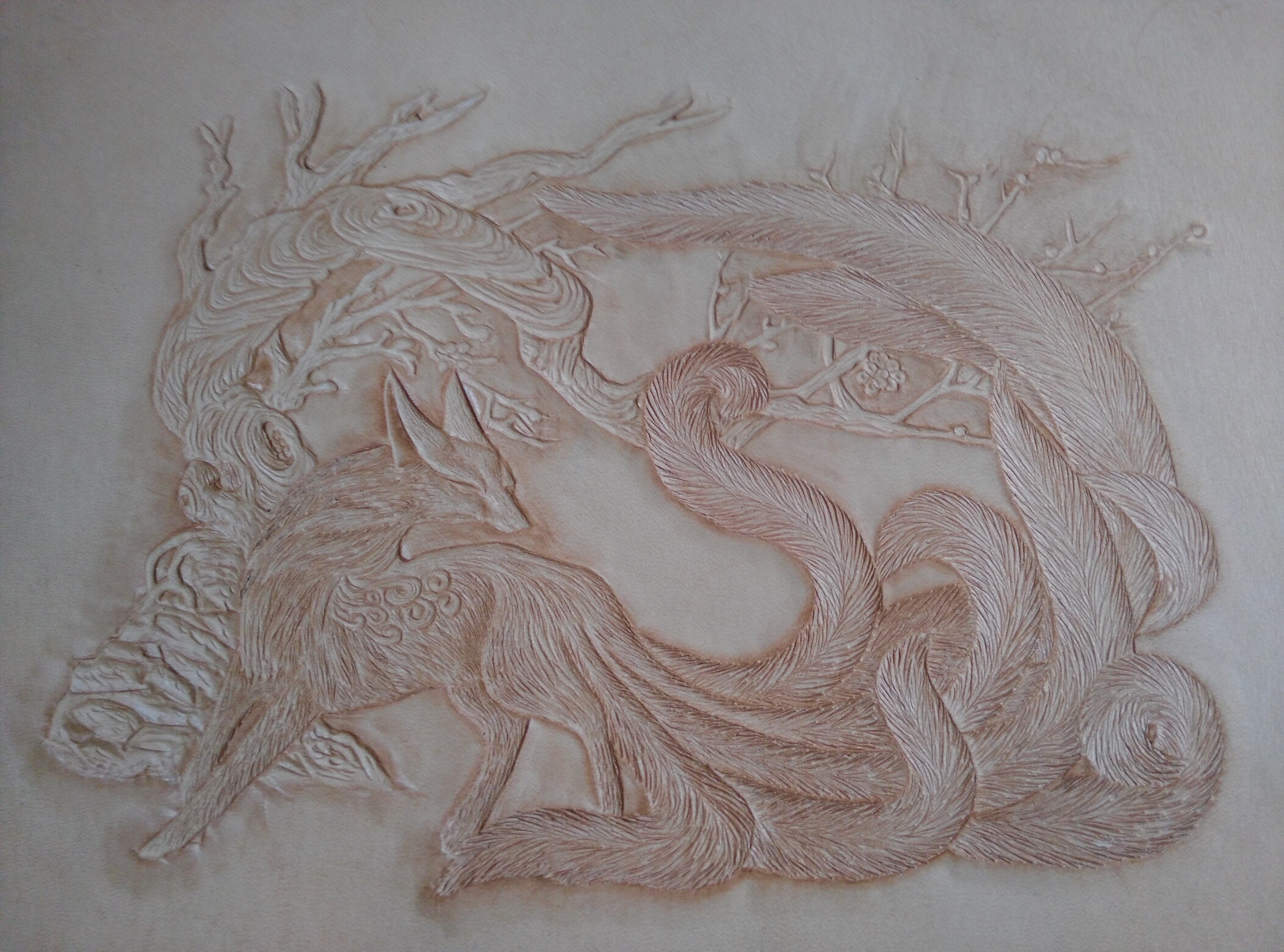 皮雕《九尾狐》|纯艺术|雕塑|爱皮雕 - 原创作品 - 站酷 (zcool)