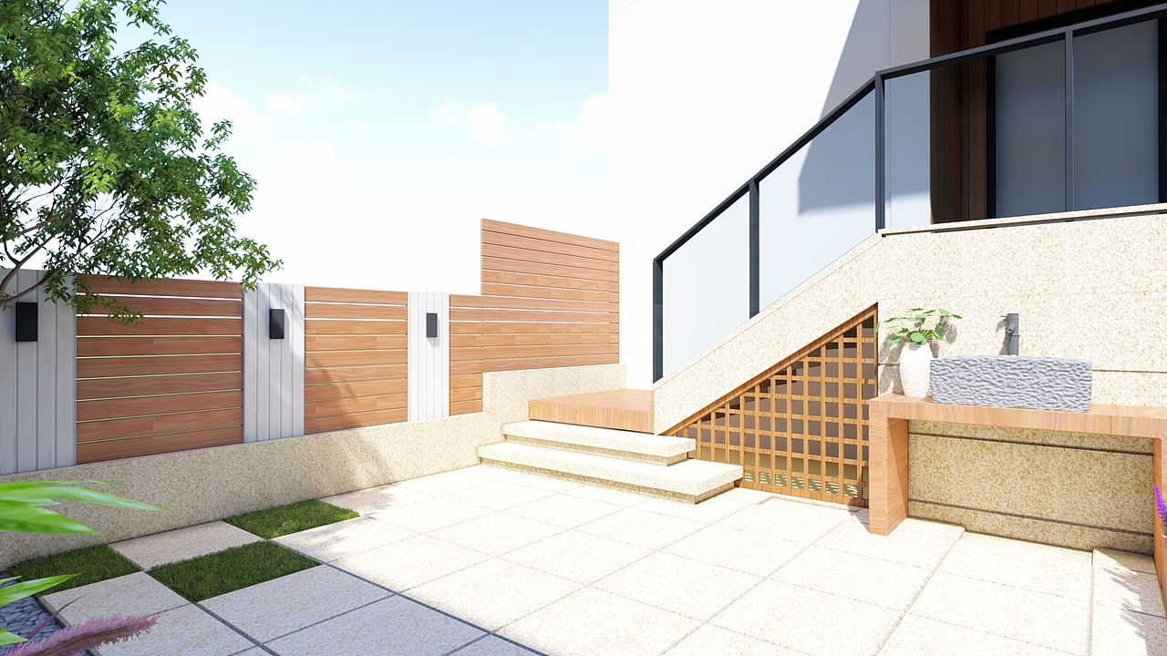 一楼庭院及入户木元素设计