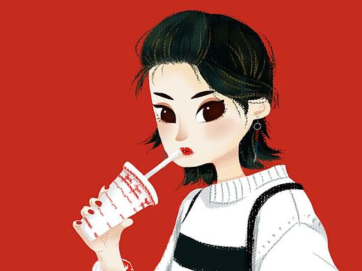 喝奶茶的女孩