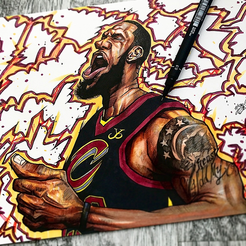 原创马克笔手绘 勒布朗詹姆斯（图ZMTE1NDA0NDY4） - 创作习作 - 站酷设计师YJD漫画原创素材 - 站酷ZCOOL