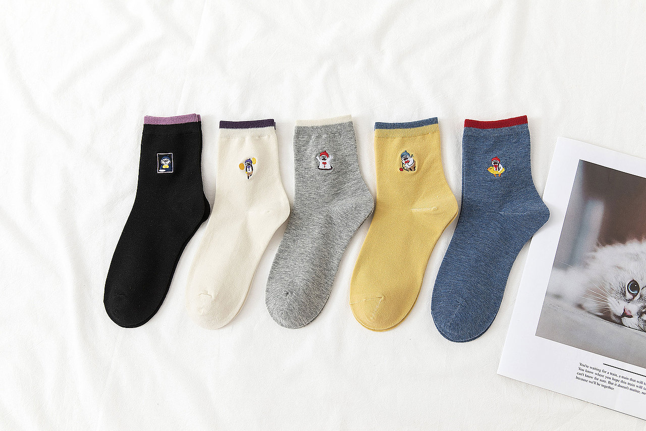 2019秋冬女袜INS风刺绣袜子日系