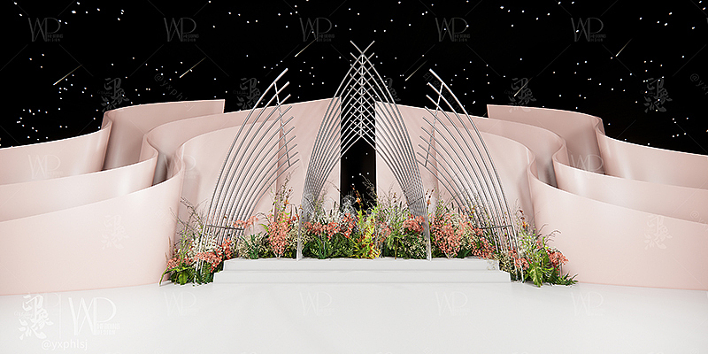 D18-秀场简约香槟粉3D婚礼设计效果图