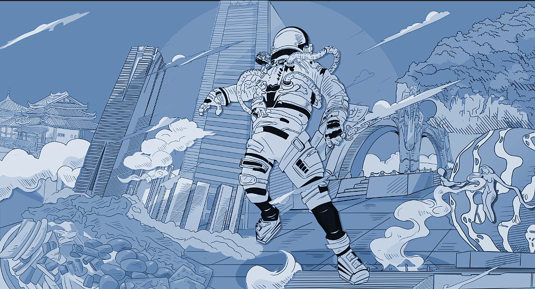 插画设计-主画面-广西-宇航员系列