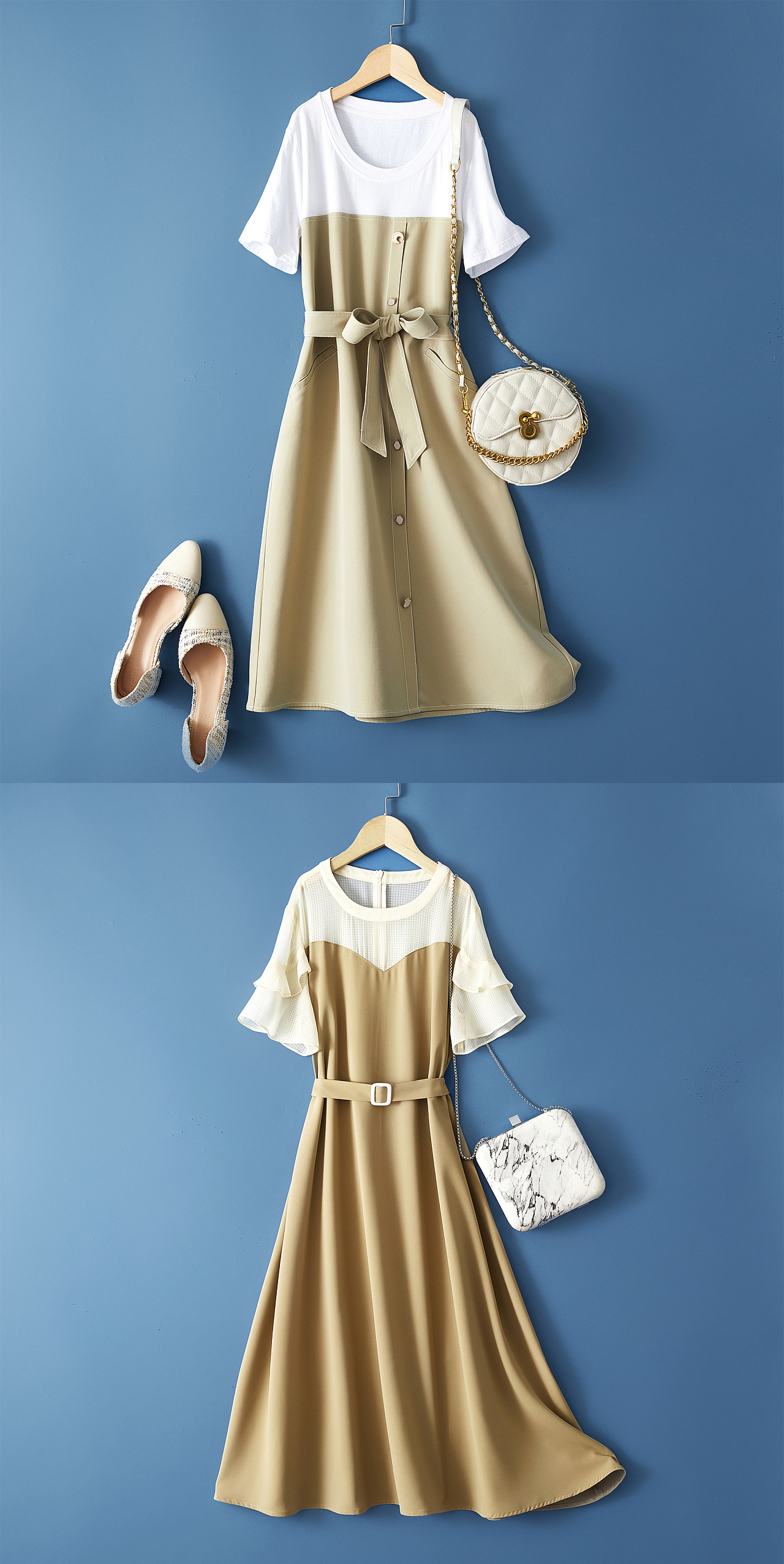 连衣裙平铺拍摄 夏装长裙摆拍 女装平铺图展示 点击图