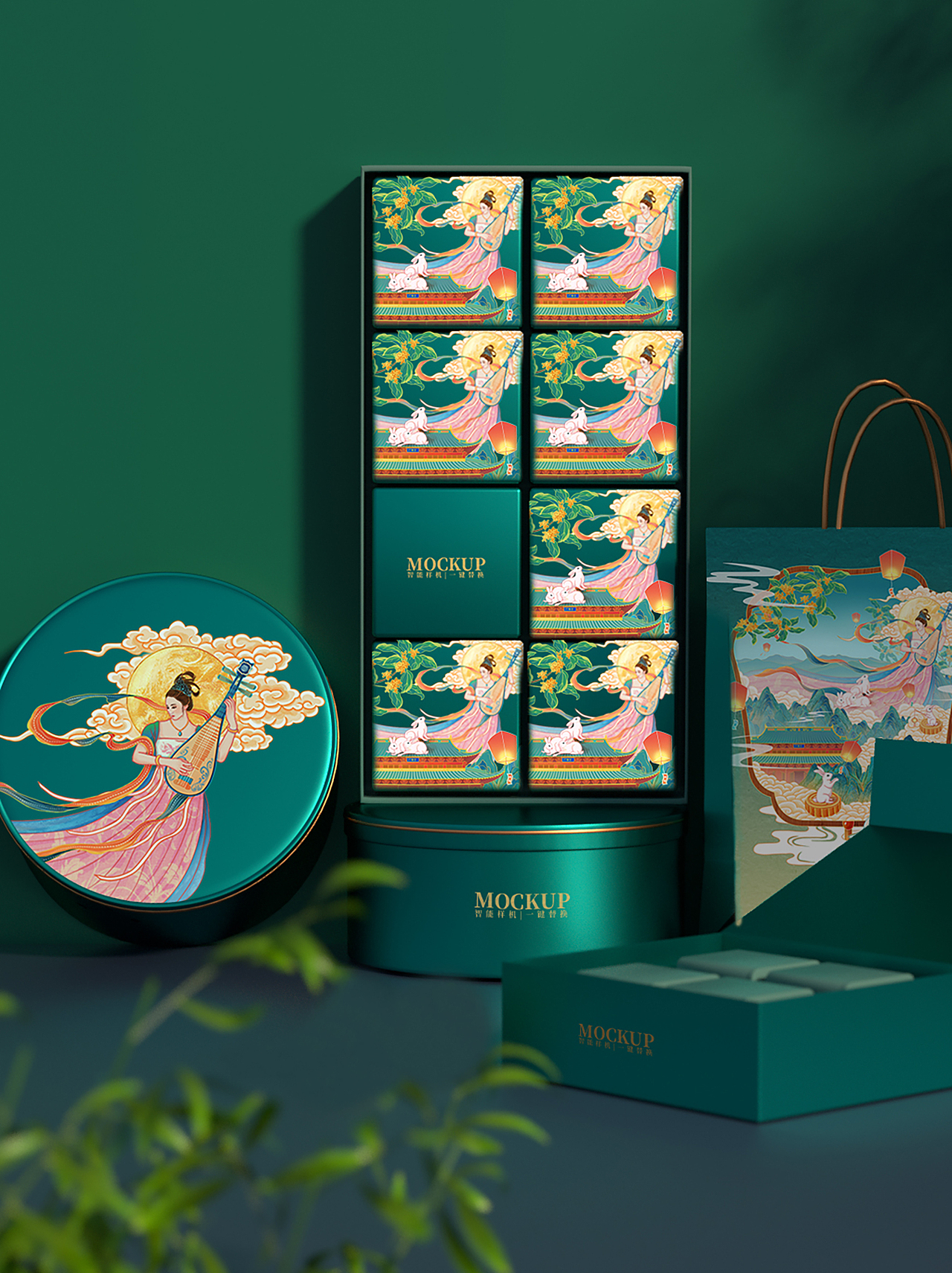 嫦娥献月-中秋礼盒包装国潮插画（图ZMjY3Mjc4MTg4） - 商业插画 - 站酷设计师本艺设计工作室原创素材 - 站酷ZCOOL