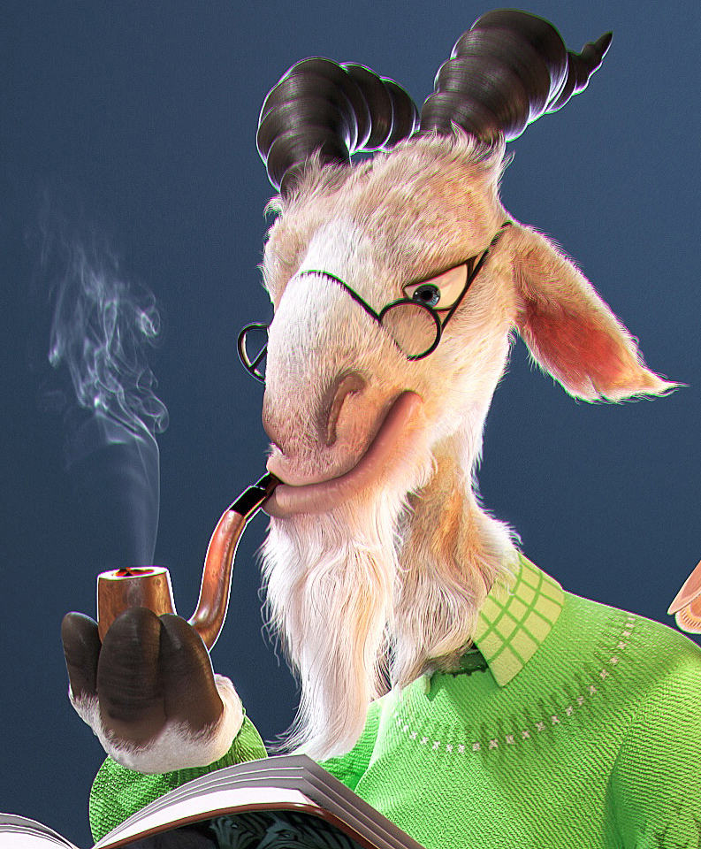 3D动画角色设计_山羊在看书