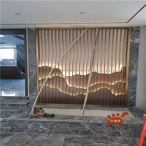 无指纹拉丝玫瑰金不锈钢发光山峦屏风