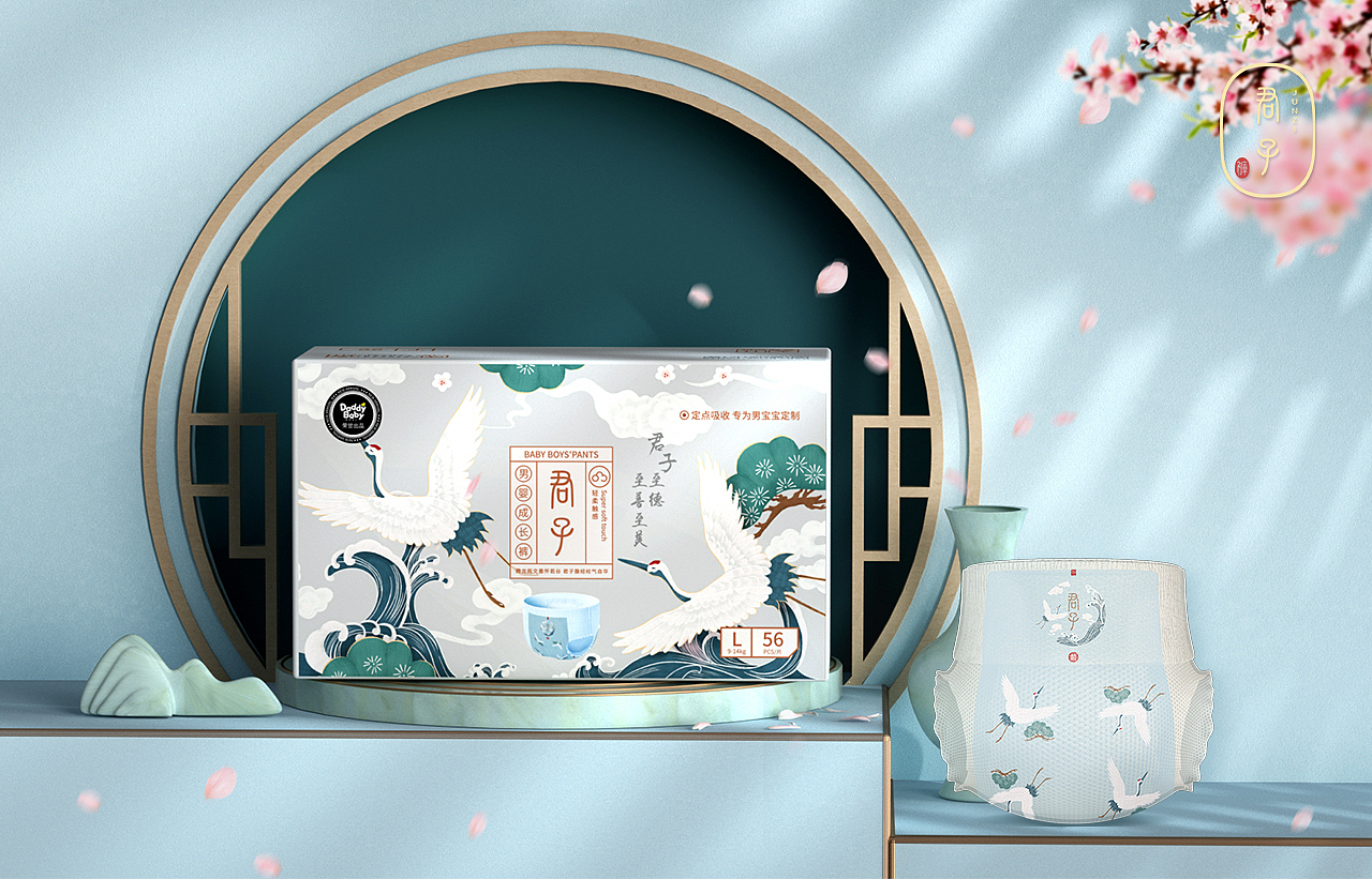 國(guó)潮千金君子成長(zhǎng)褲包裝設(shè)計(jì)（圖ZMjQ2NTM5Njky） - 包裝 - 站酷設(shè)計(jì)師微斯敏原創(chuàng)素材 - 站酷ZCOOL