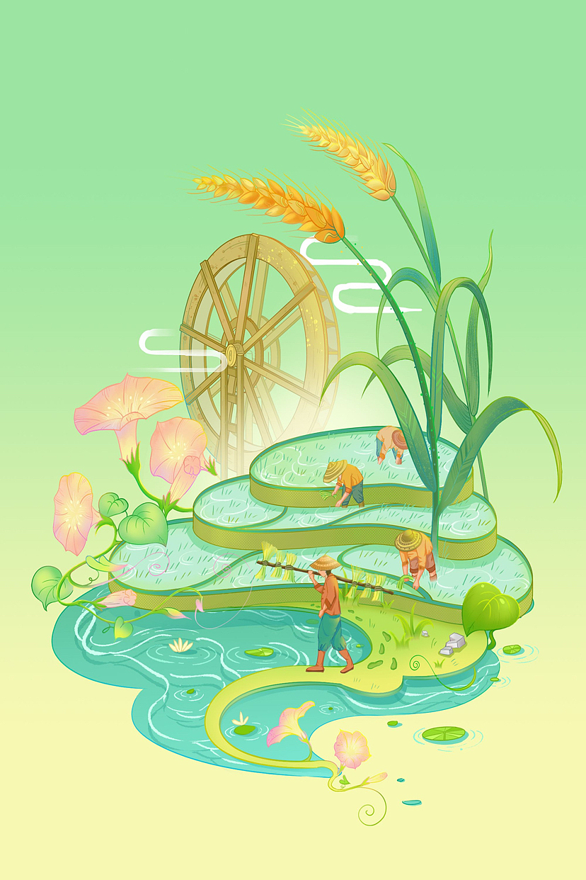 清爽干净中国风田园风格节日节气插画（图ZMzE4NzY5Nzc2） - 商业插画 - 站酷设计师画友帮原创素材 - 站酷ZCOOL