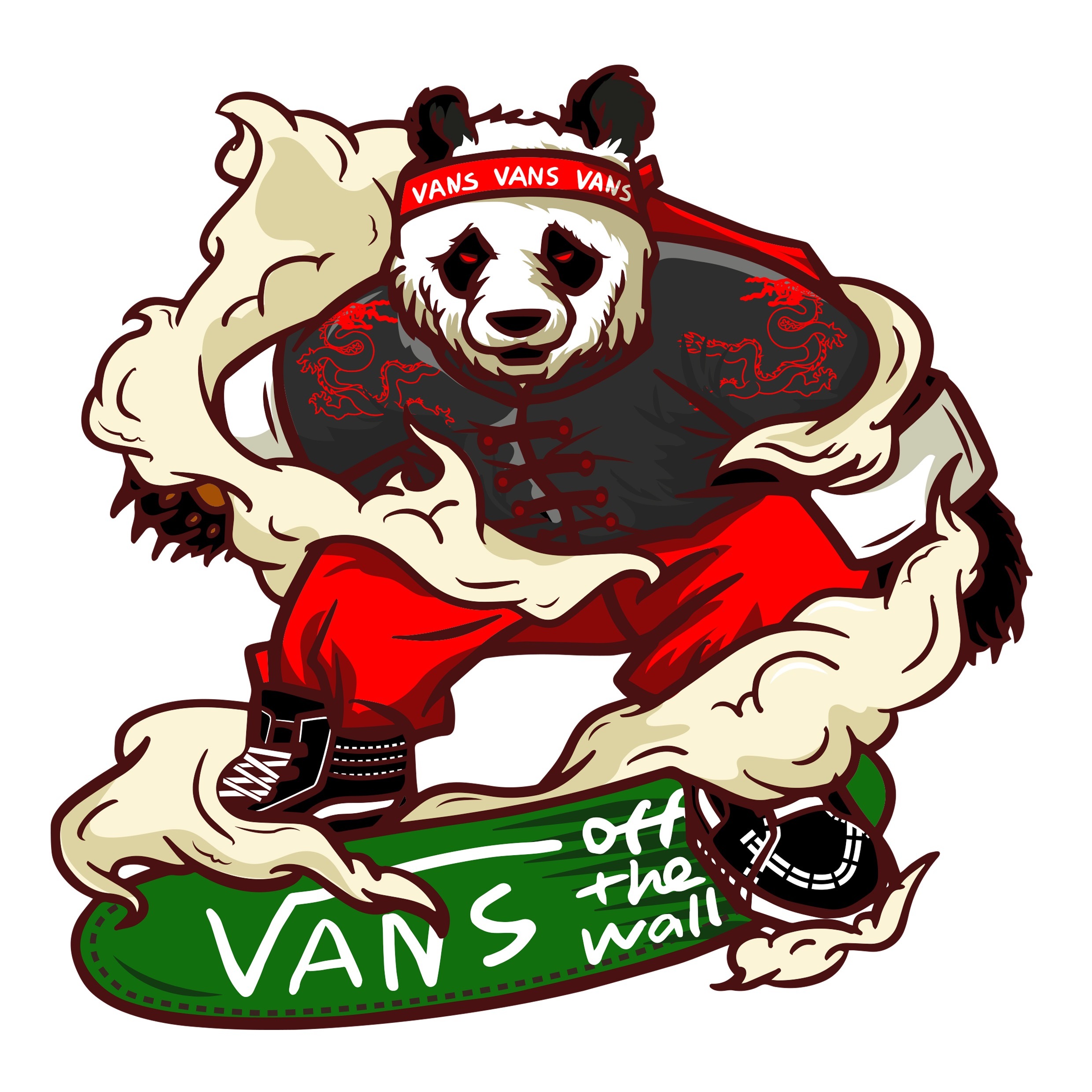 vans off the wall 熊猫滑板中国风插画