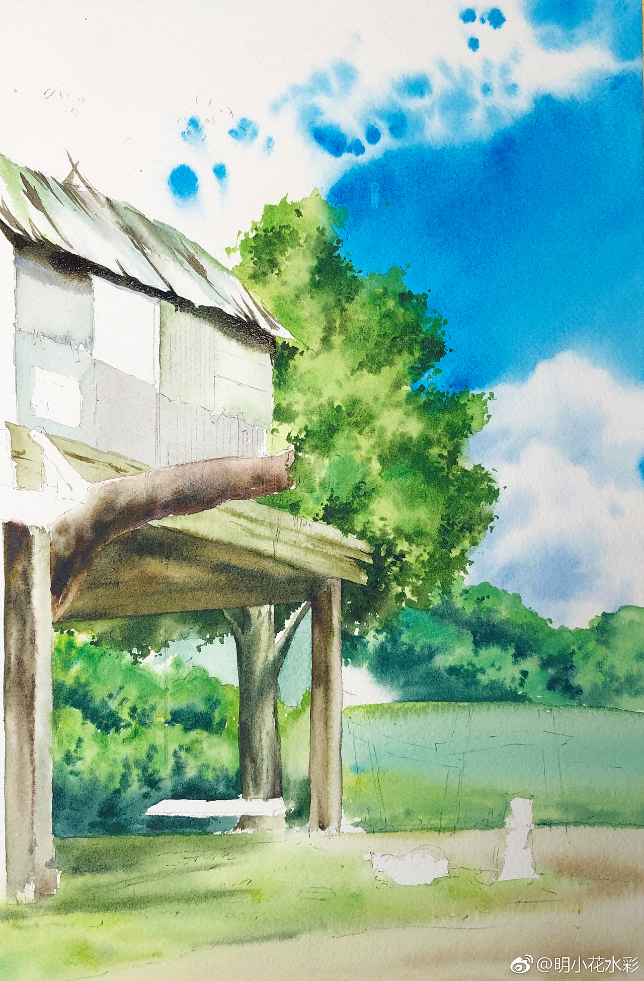 明小花水彩～去年夏天～（图ZMTY2MTQ2Nzg4） - 绘画 - 站酷设计师明小花原创素材 - 站酷ZCOOL
